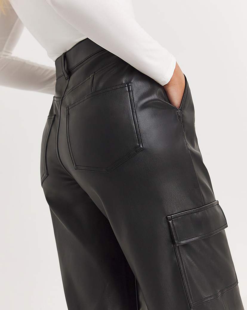 Stretch PU Cargo Wide Leg Trousers