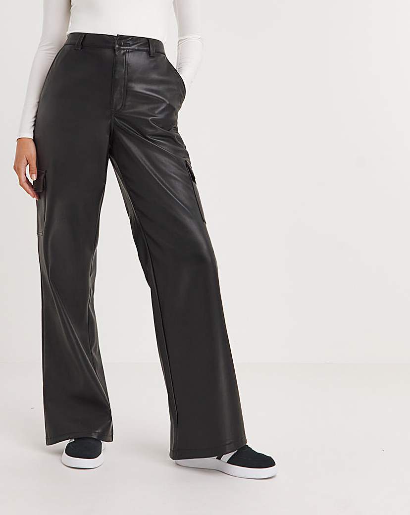 Stretch PU Cargo Wide Leg Trousers