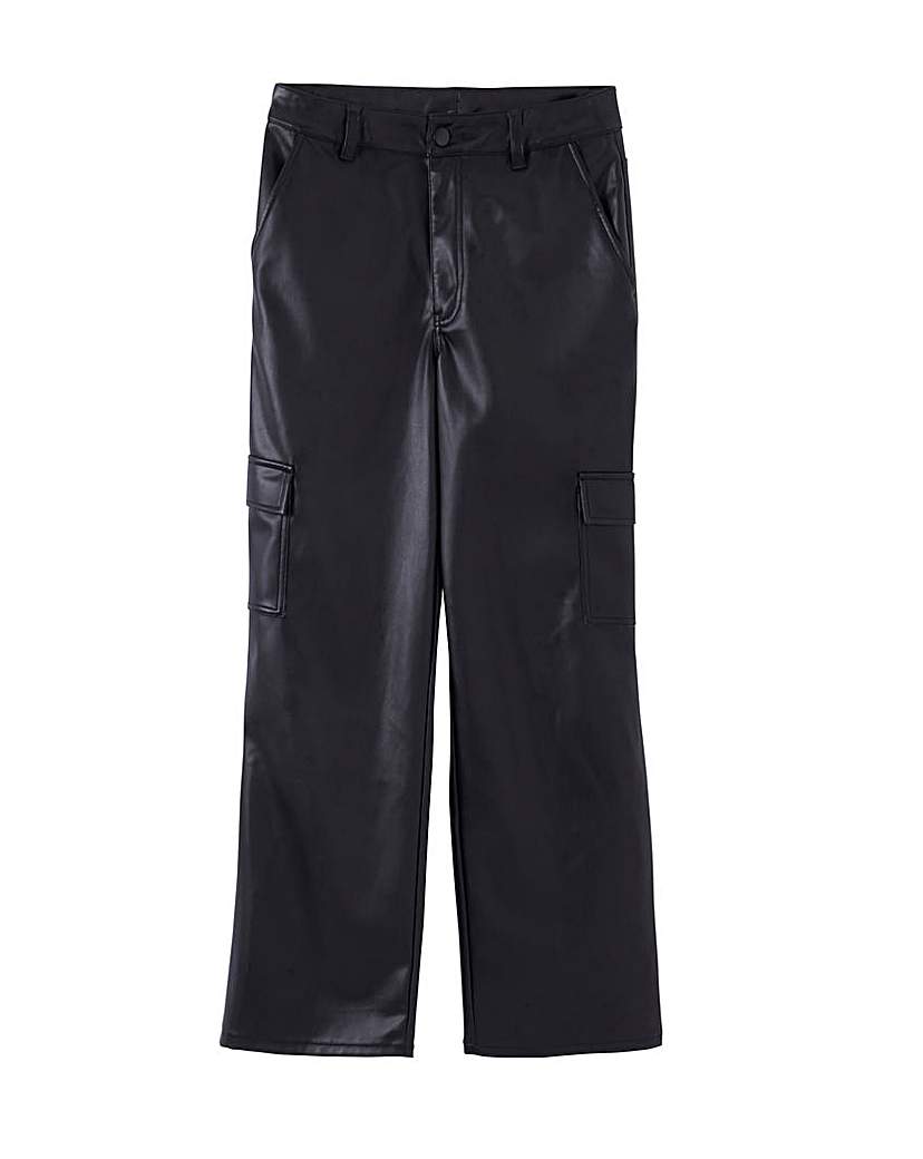 Stretch PU Cargo Wide Leg Trousers