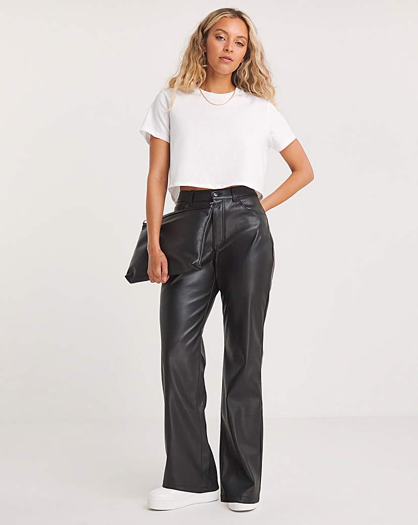 Black Stretch PU Straight Leg Trousers