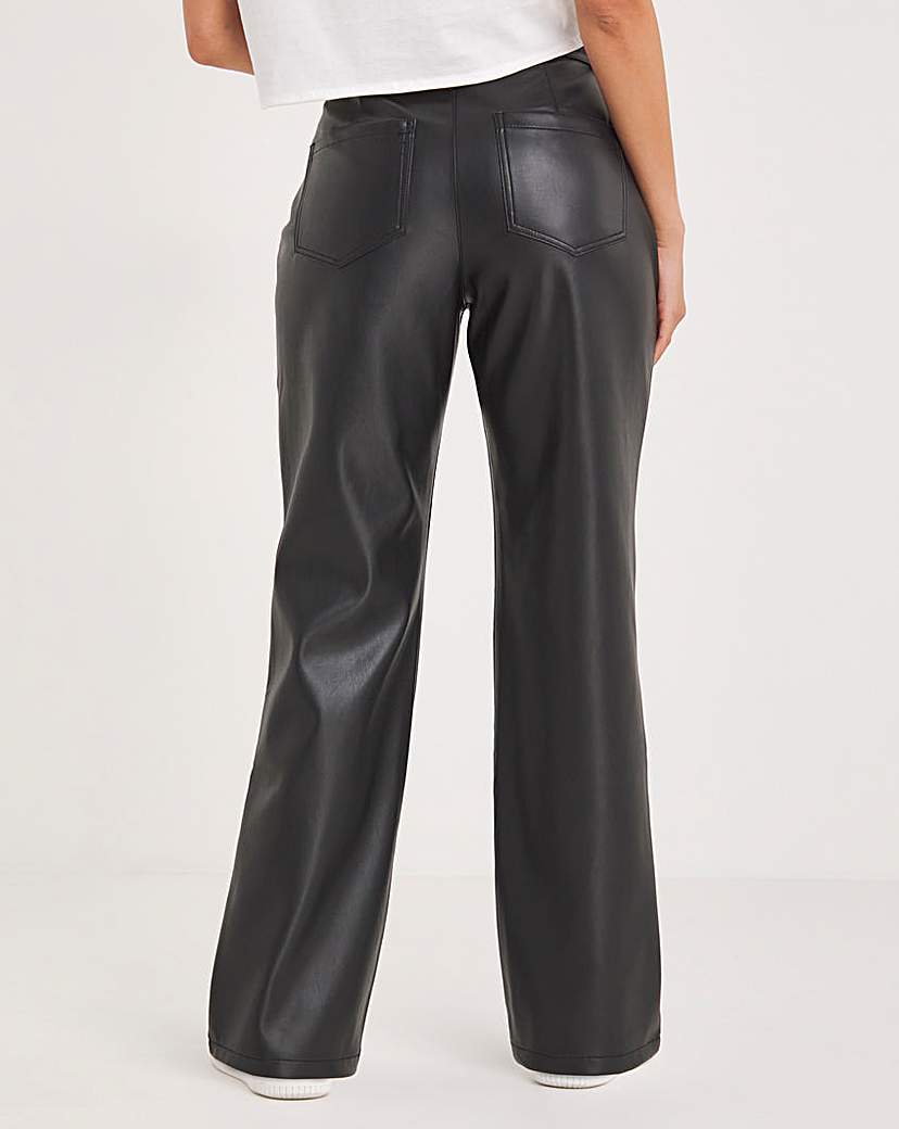 Black Stretch PU Straight Leg Trousers