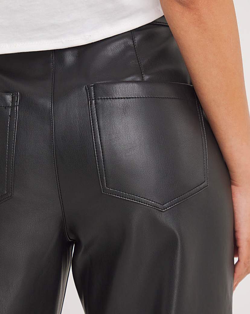 Black Stretch PU Straight Leg Trousers