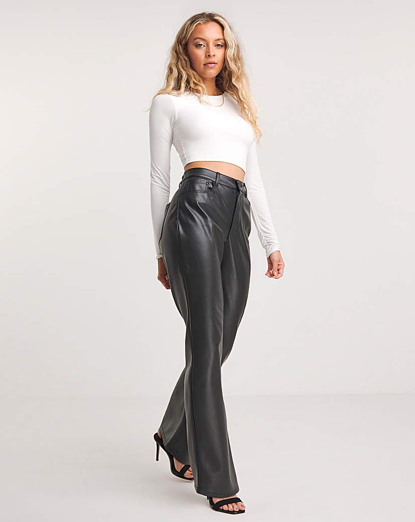 Black Stretch PU Straight Leg Trousers