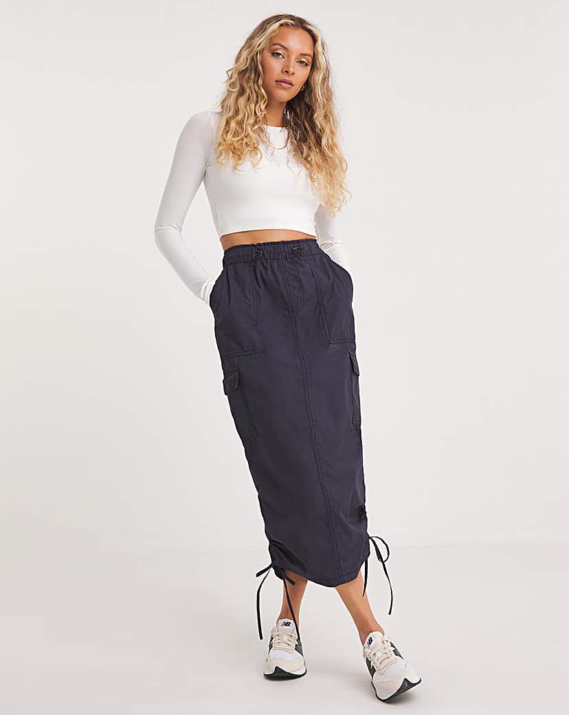 Navy Parachute Cargo Midaxi Skirt - Navy