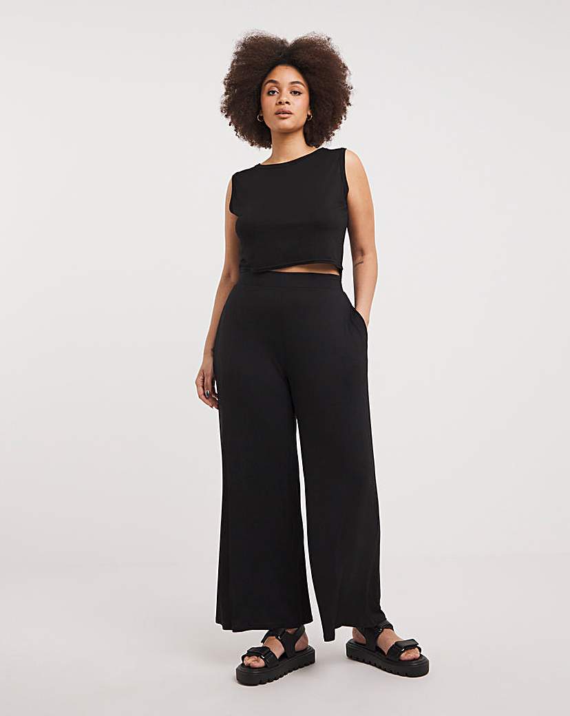 Value Black Jersey Wide Leg Trouser