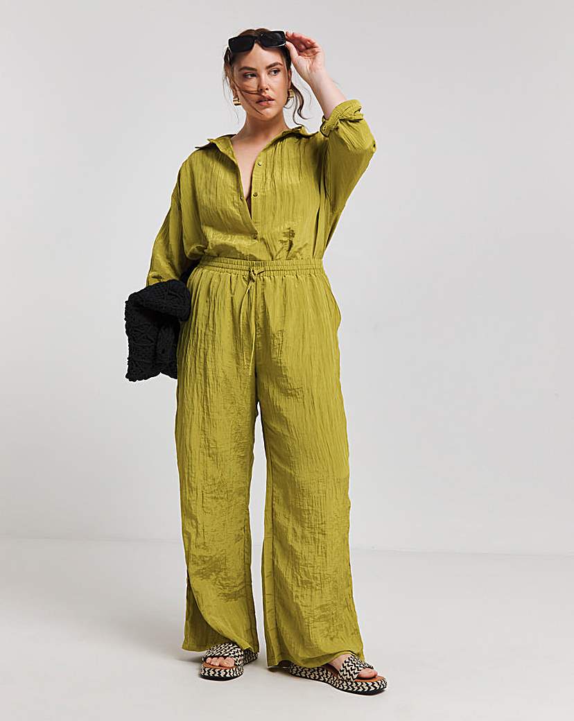 Crinkle Satin Wide Leg Trousers