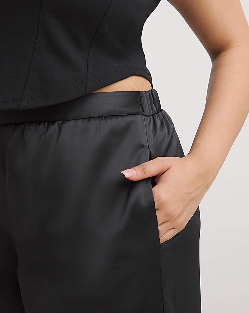 Black Stretch Satin Palazzo Trousers