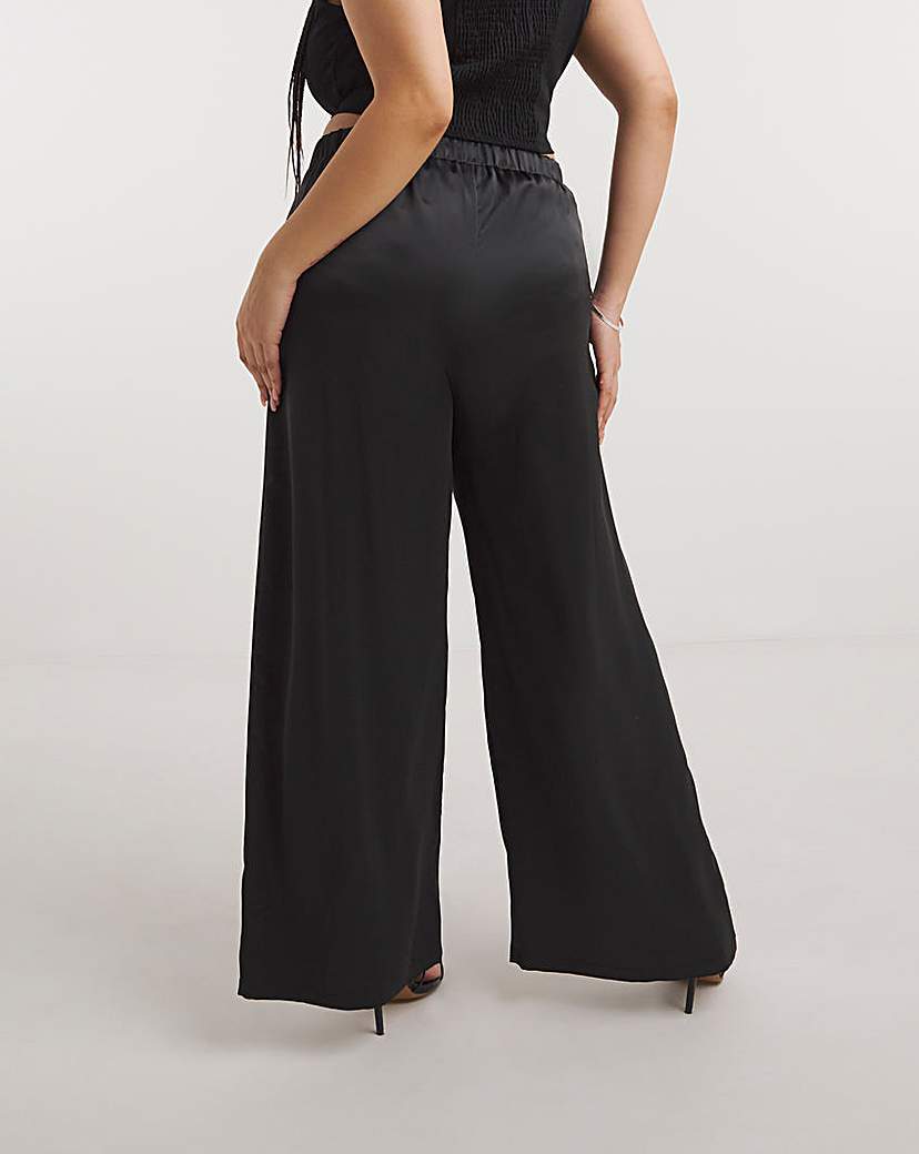 Black Stretch Satin Palazzo Trousers