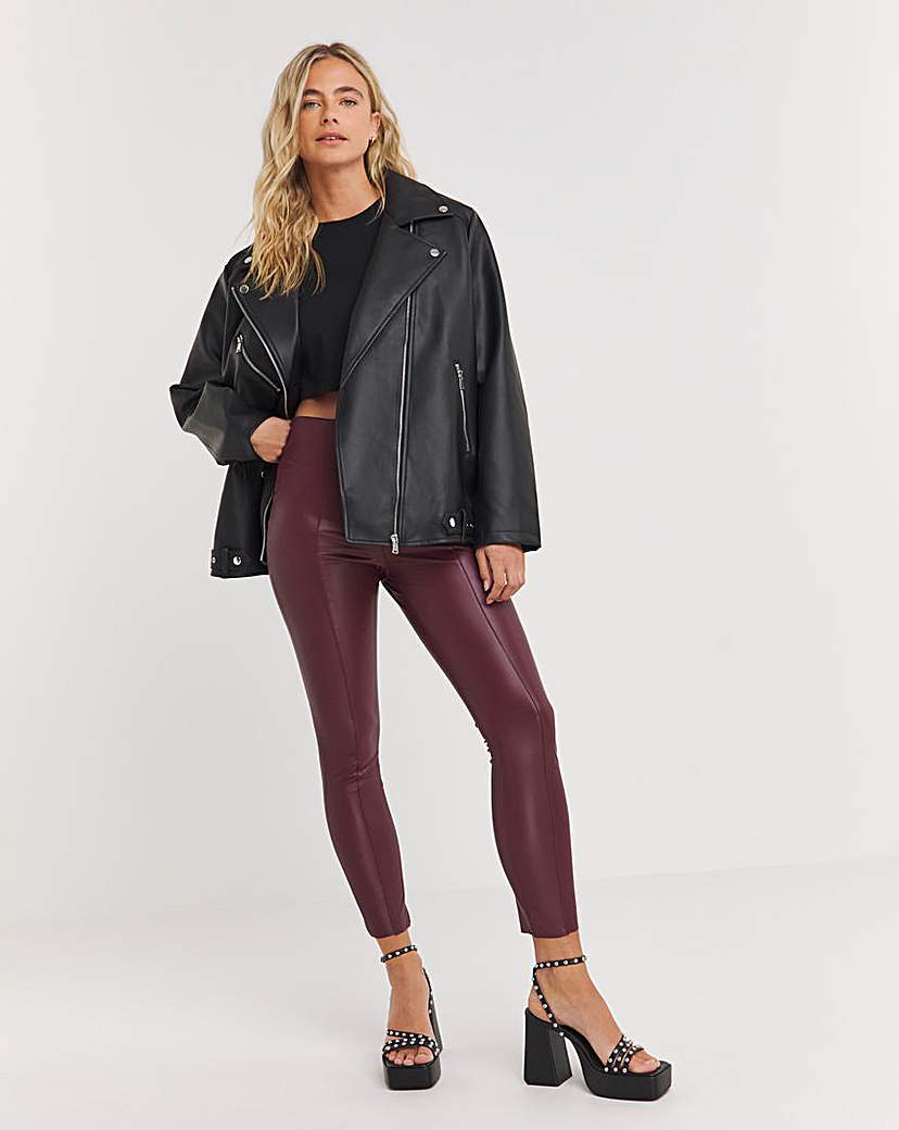 Seam Detail High Waist PU Leggings