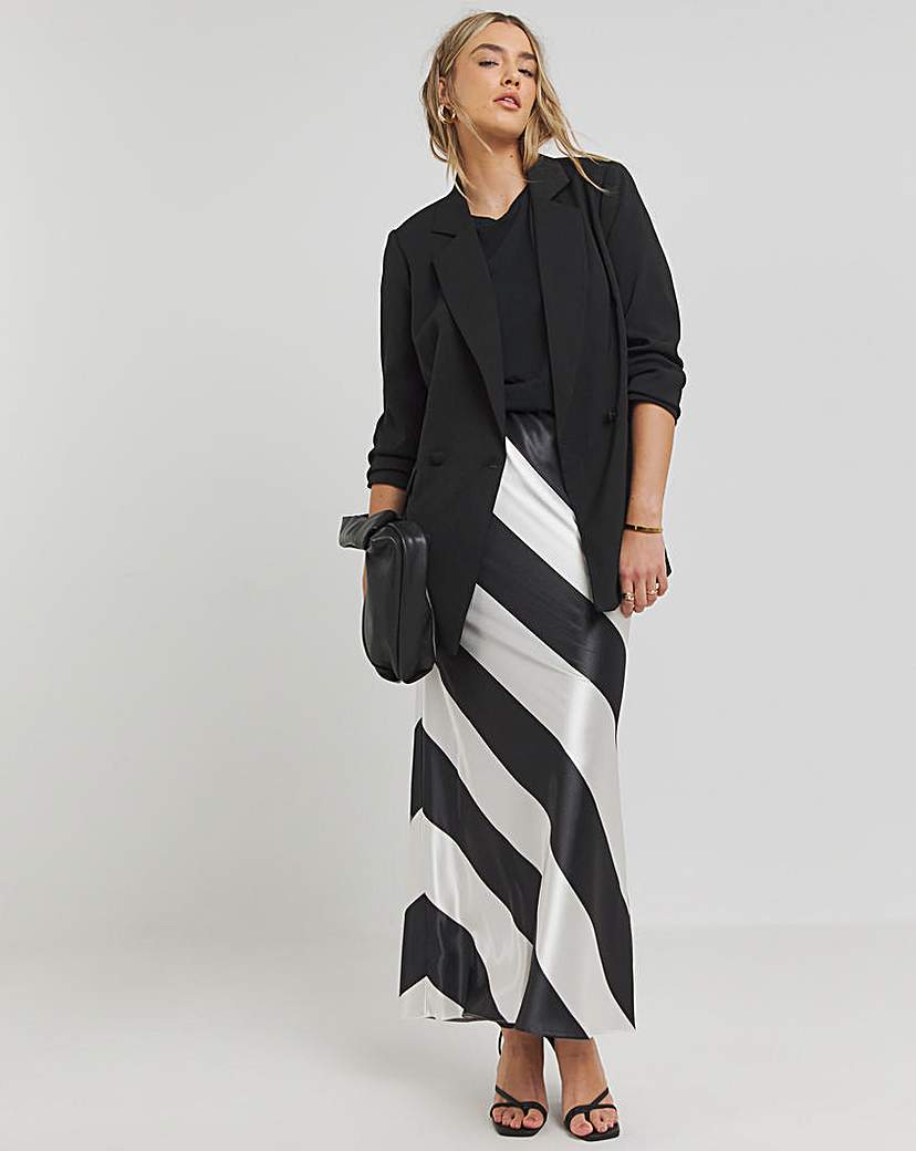 Mono Stripe Satin Maxi Skirt