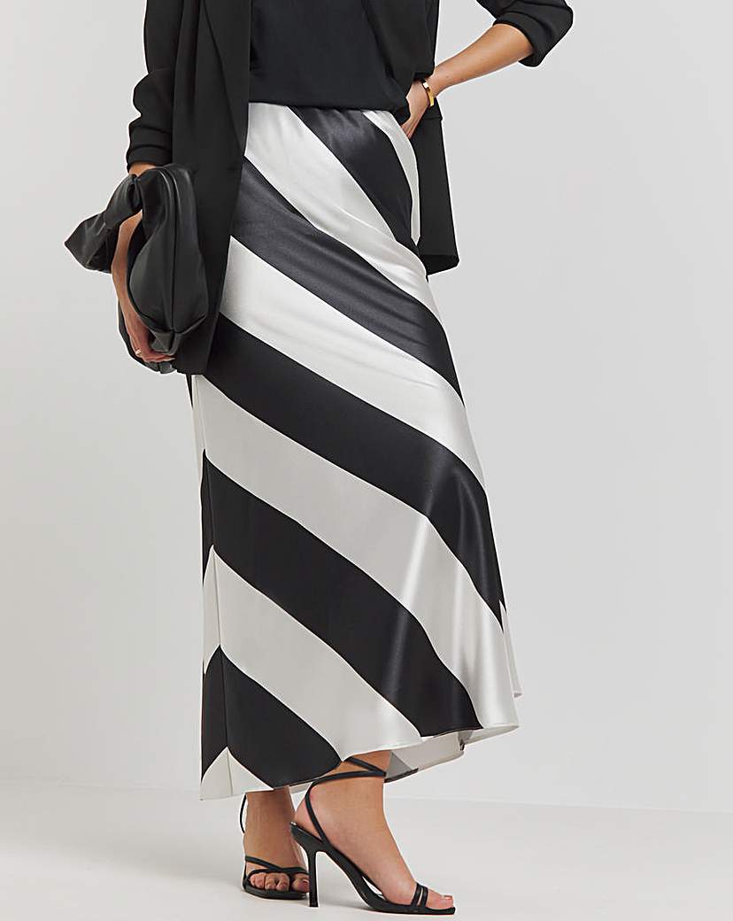 Mono Stripe Satin Maxi Skirt