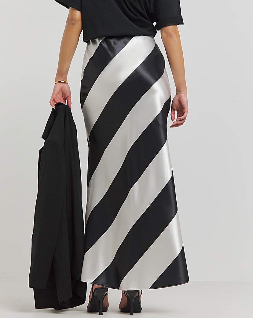 Mono Stripe Satin Maxi Skirt