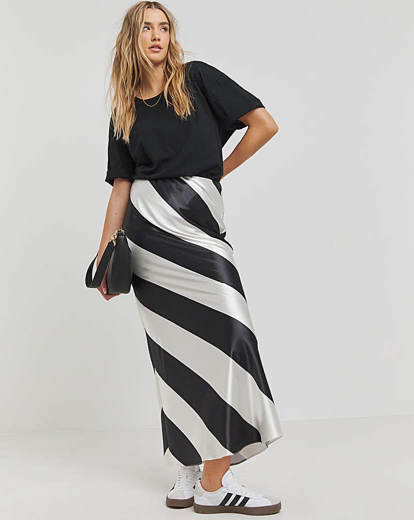 Mono Stripe Satin Maxi Skirt