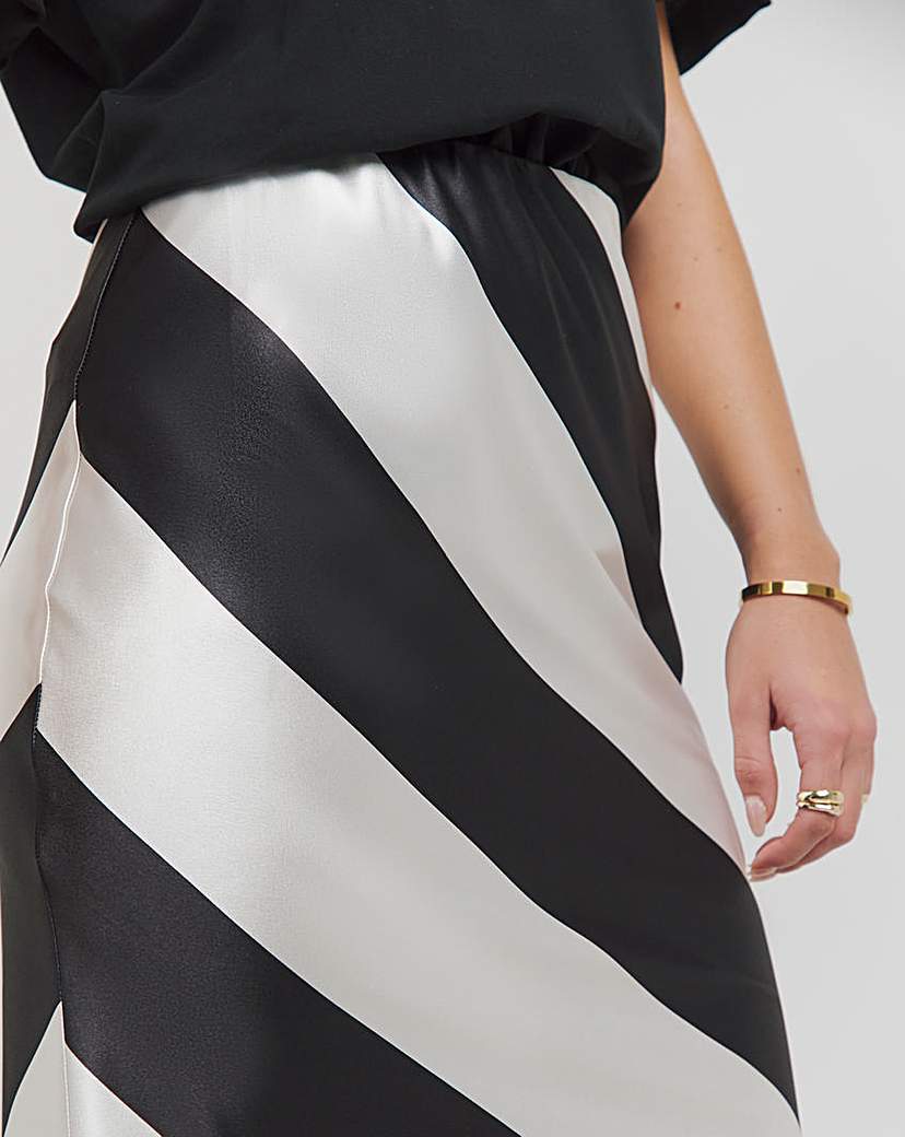 Mono Stripe Satin Maxi Skirt