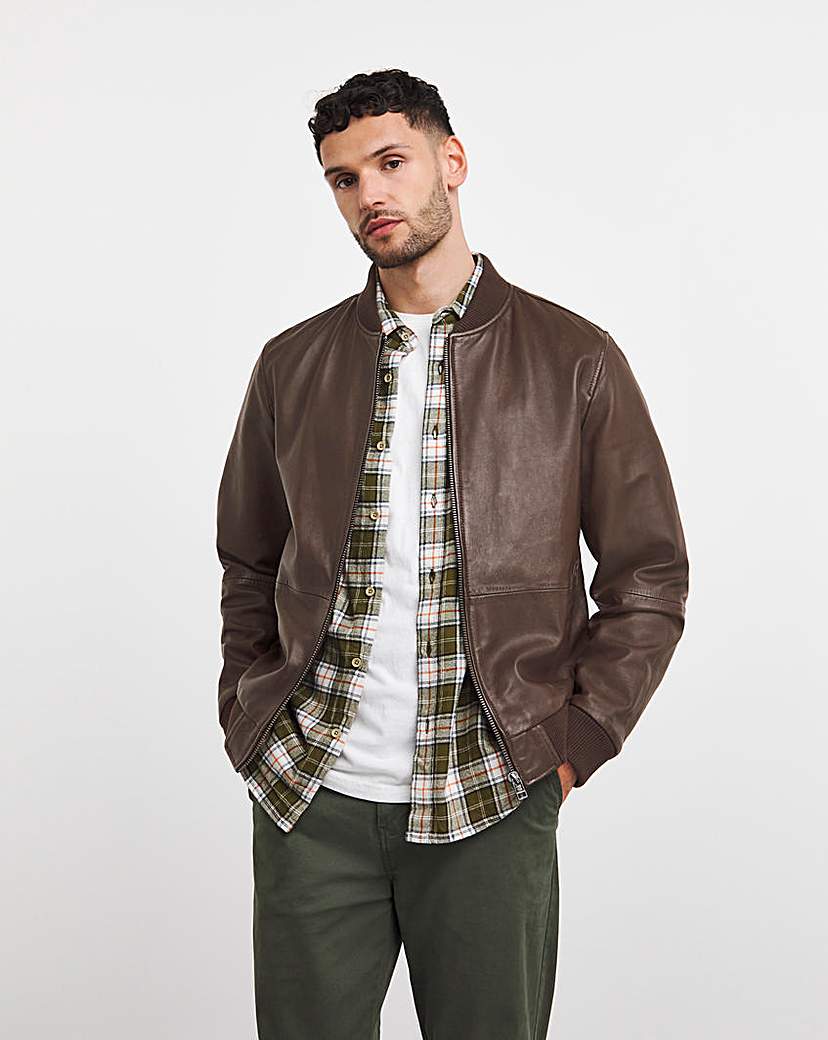 Image of Brown Leather Bomber