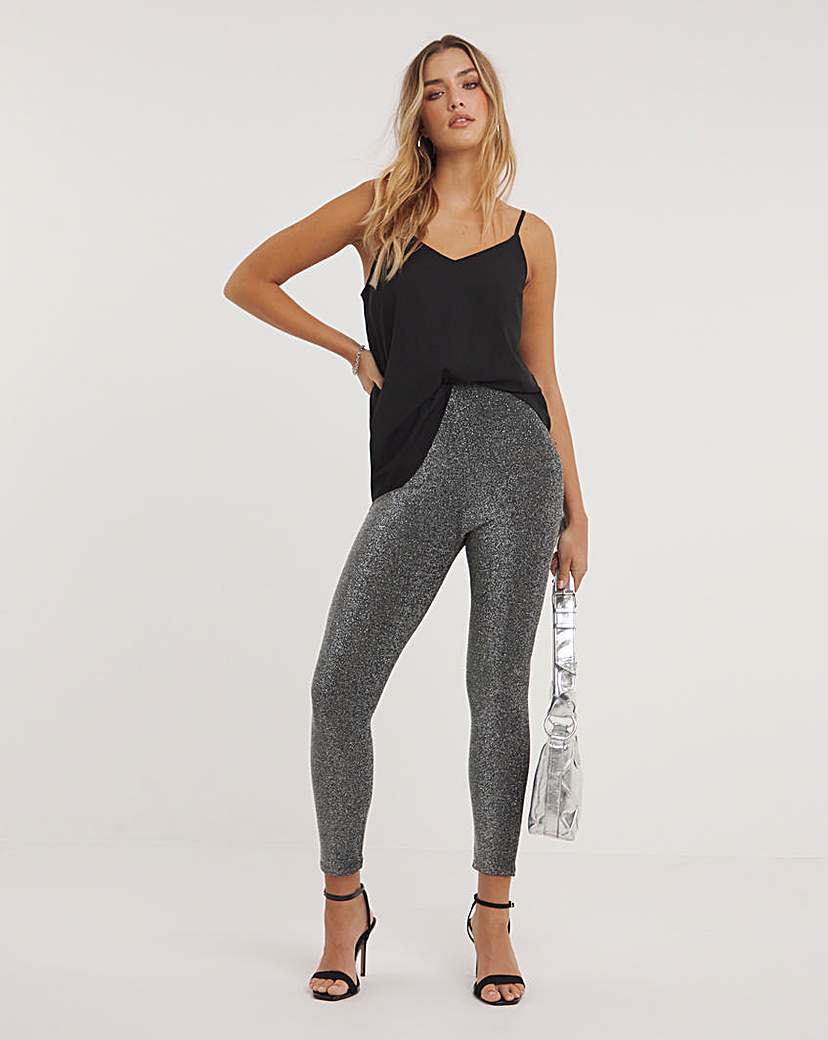 Silver Glitter Knit Leggings