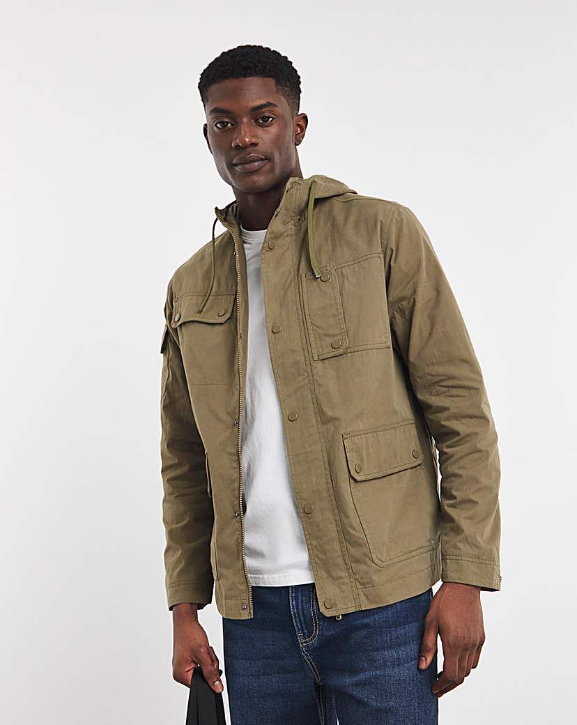 Khaki Hooded 4 Pocket Zip Up Jacket