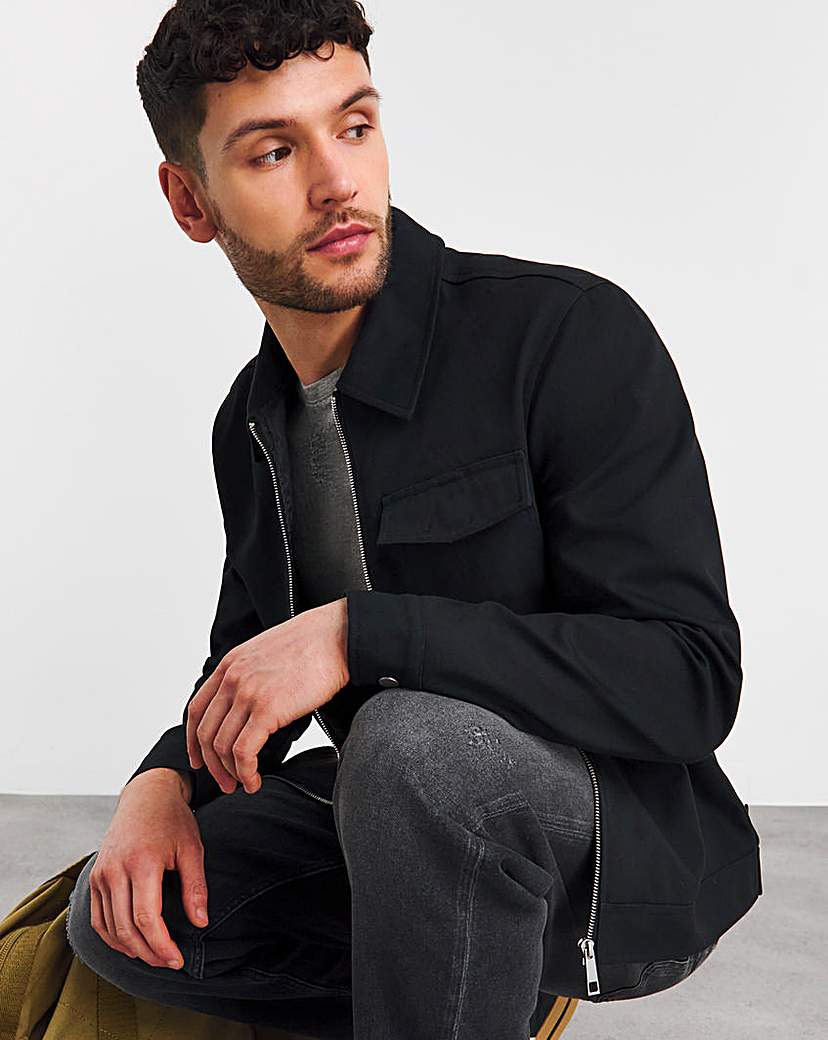 Black Zip Up Smart Harrington Jacket