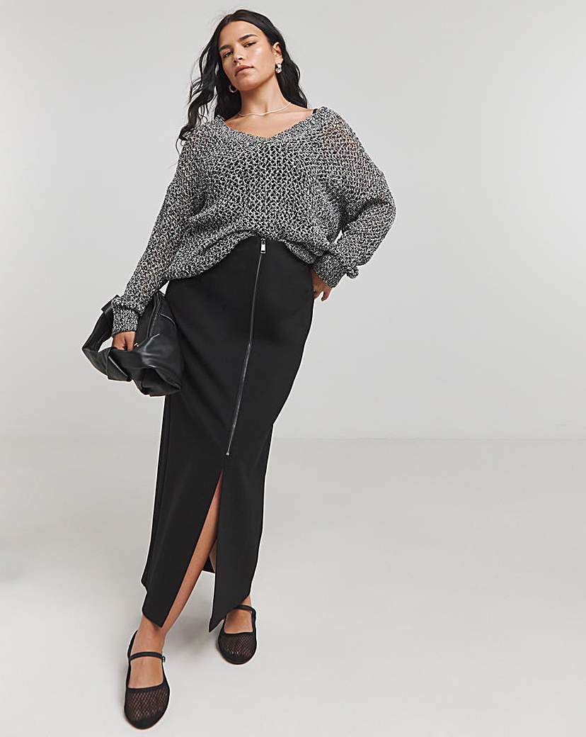 Zip Detail Ponte Midaxi Skirt