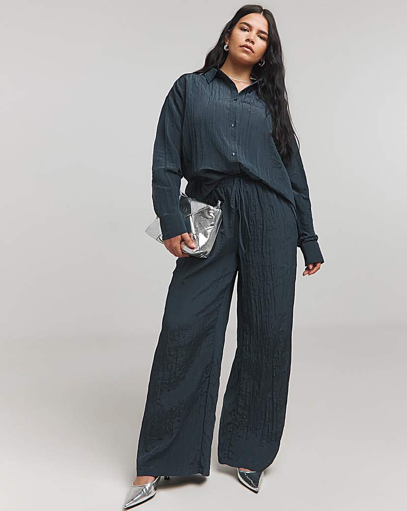 Crinkle Satin Wide Leg Trousers