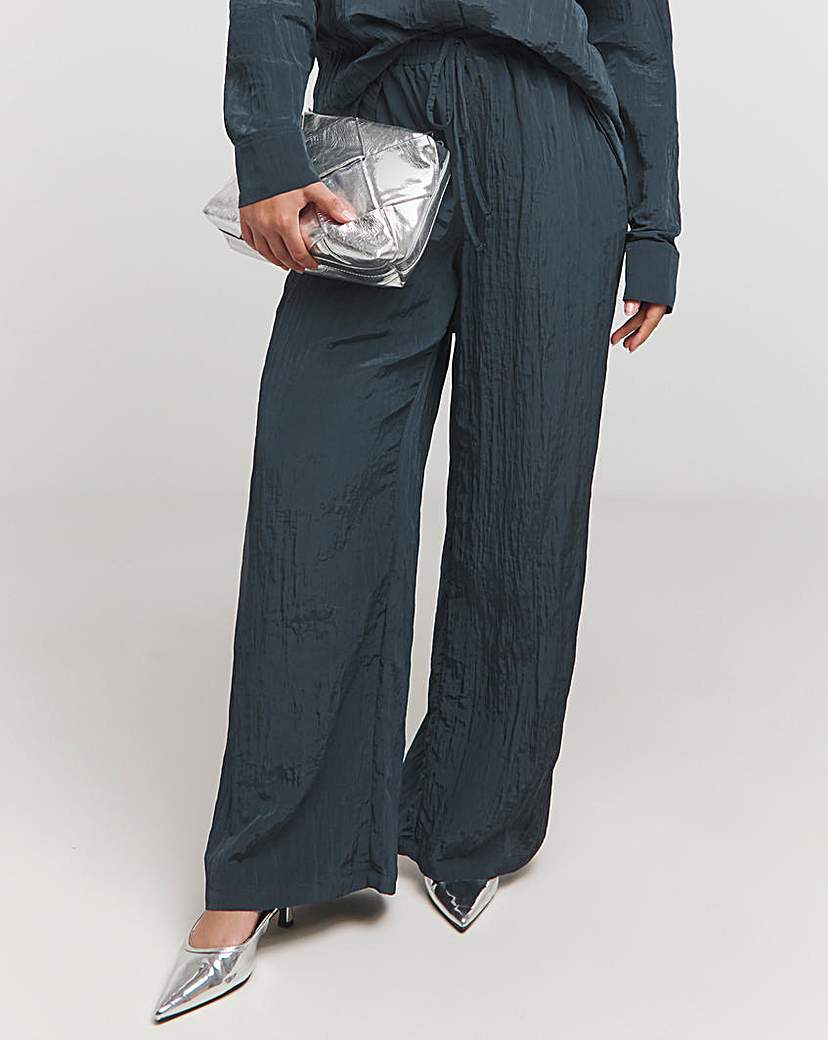 Crinkle Satin Wide Leg Trousers