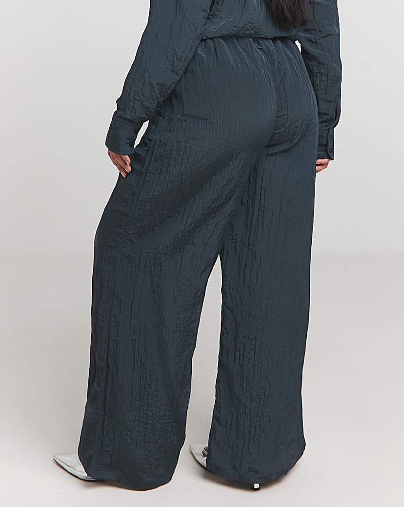 Crinkle Satin Wide Leg Trousers