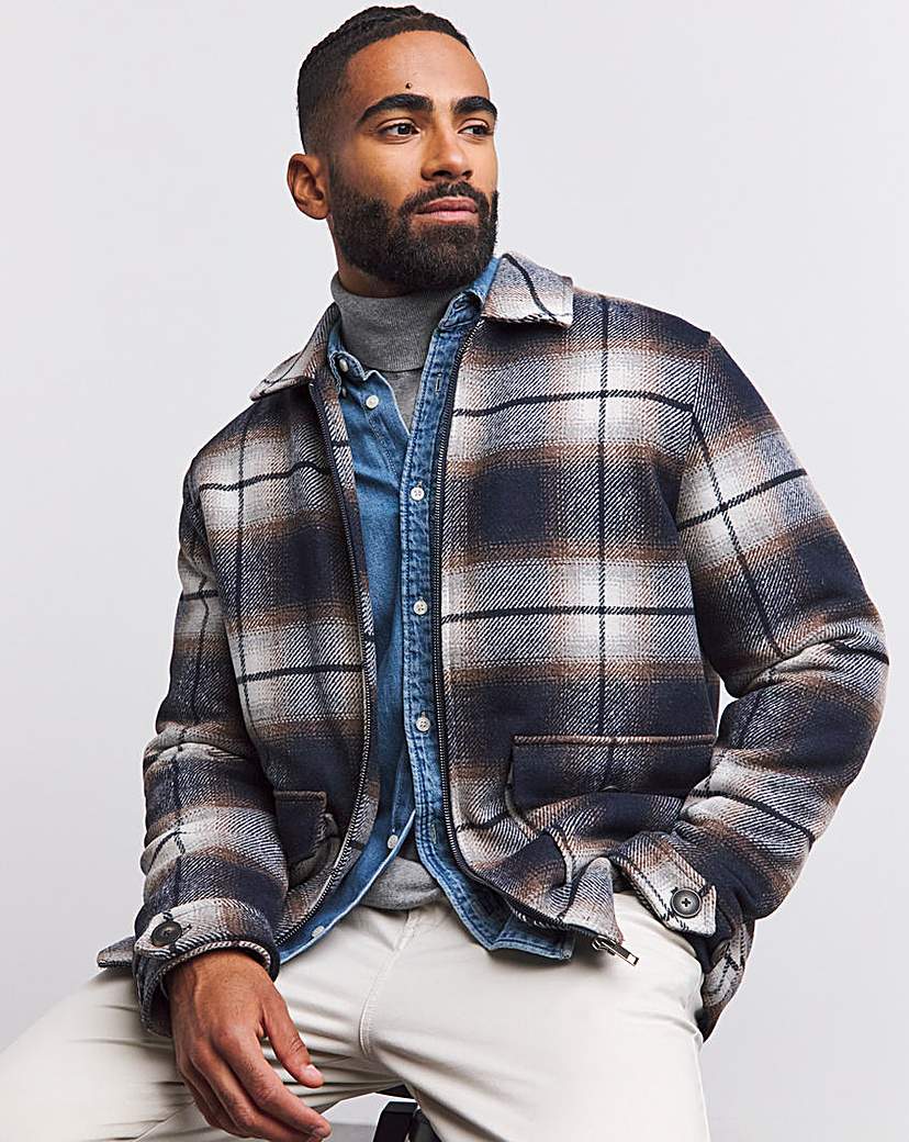 Faux Wool Check Zip Detail Shacket