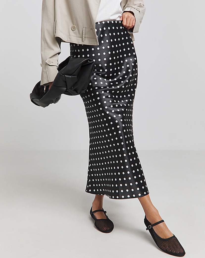 Polka Dot Satin Midaxi Skirt