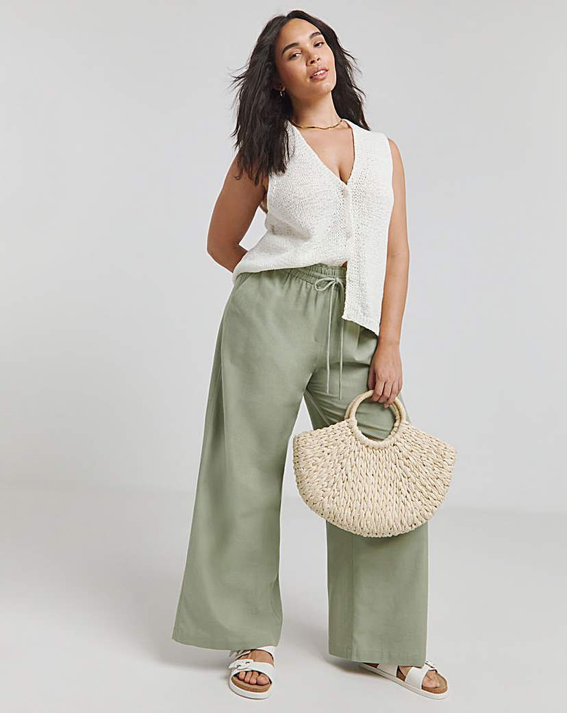 Easy Care Linen Wide Leg Trousers