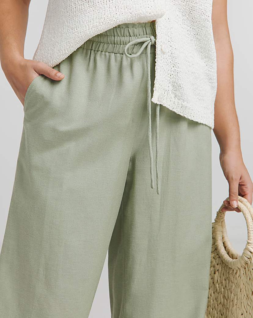 Easy Care Linen Wide Leg Trousers