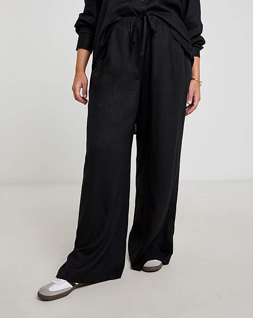 Tie Waist Wide Leg Linen Mix Trousers