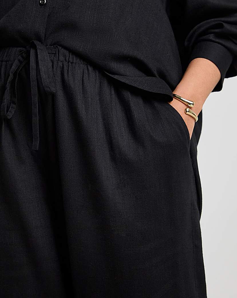 Tie Waist Wide Leg Linen Mix Trousers