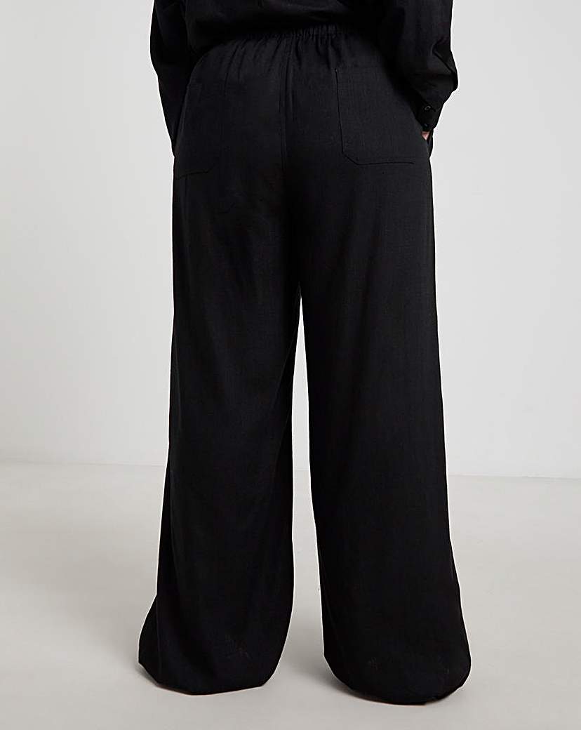 Tie Waist Wide Leg Linen Mix Trousers