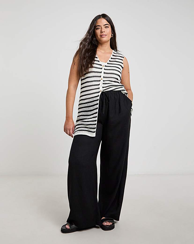 Tie Waist Wide Leg Linen Mix Trousers