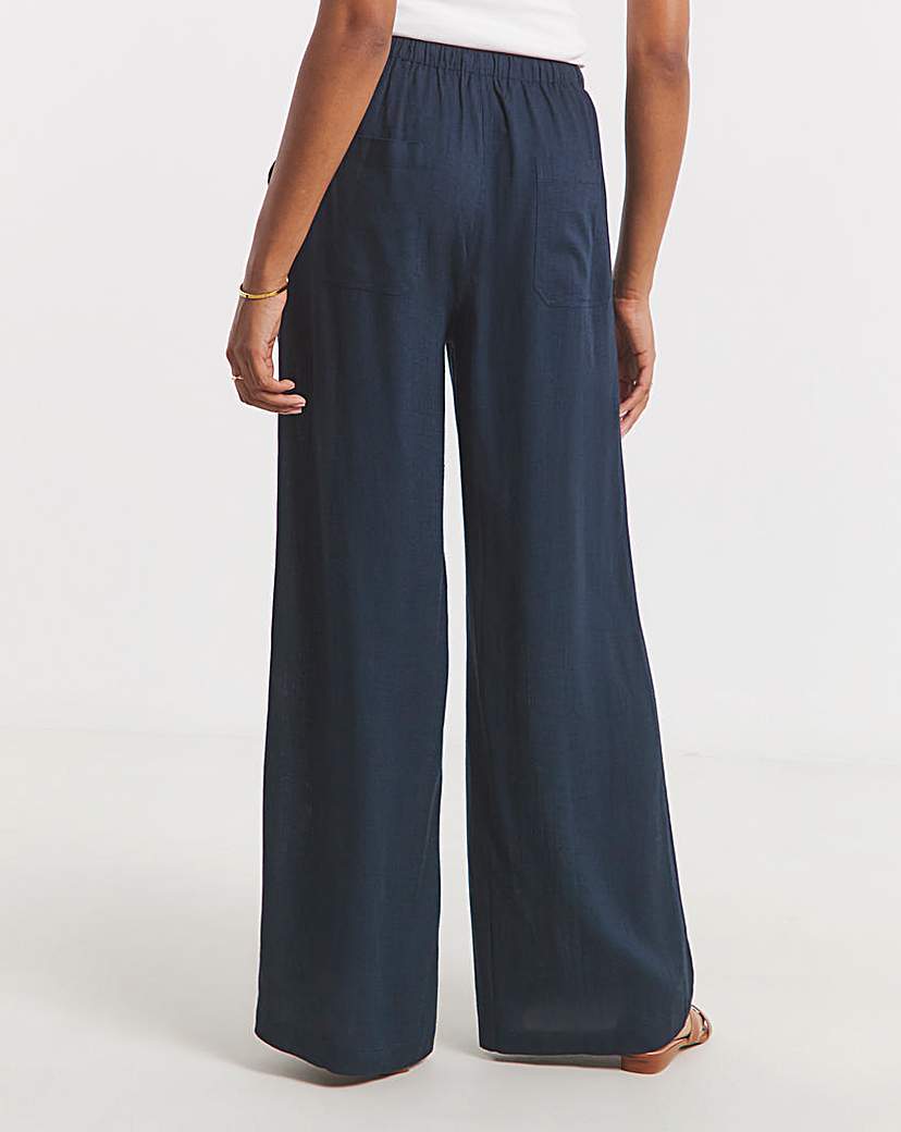 Tie Waist Wide Leg Linen Mix Trousers