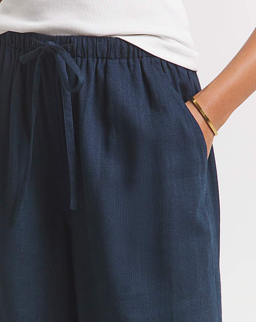 Tie Waist Wide Leg Linen Mix Trousers