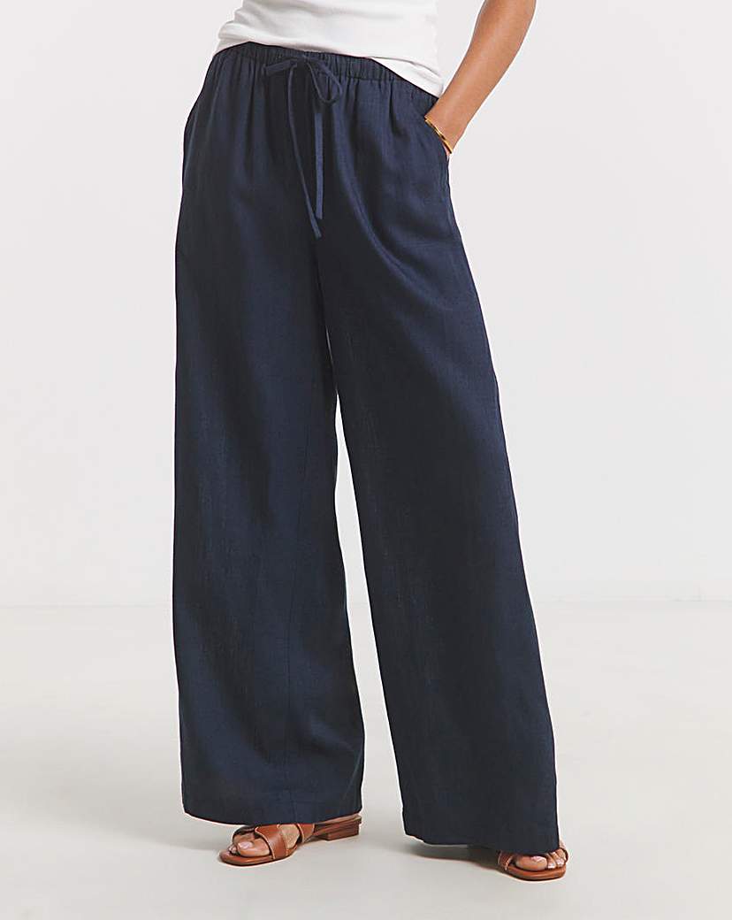 Tie Waist Wide Leg Linen Mix Trousers