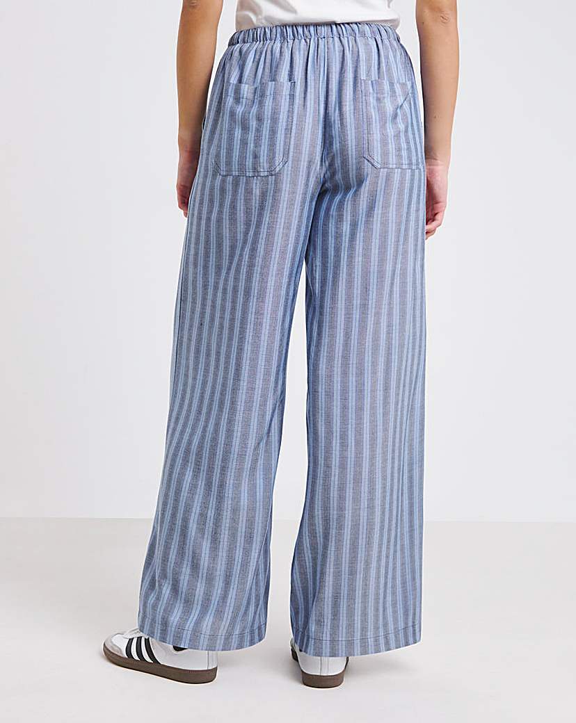 Tie Waist Linen Look Wide Leg Trouser
