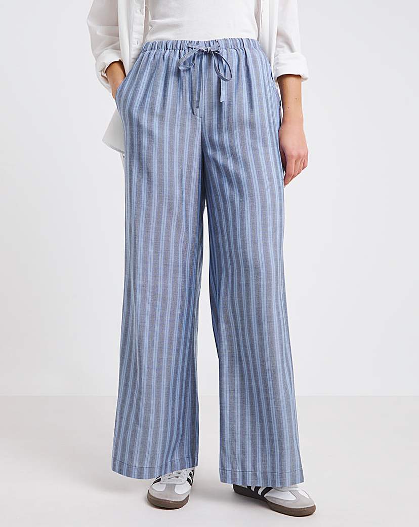 Tie Waist Linen Look Wide Leg Trouser