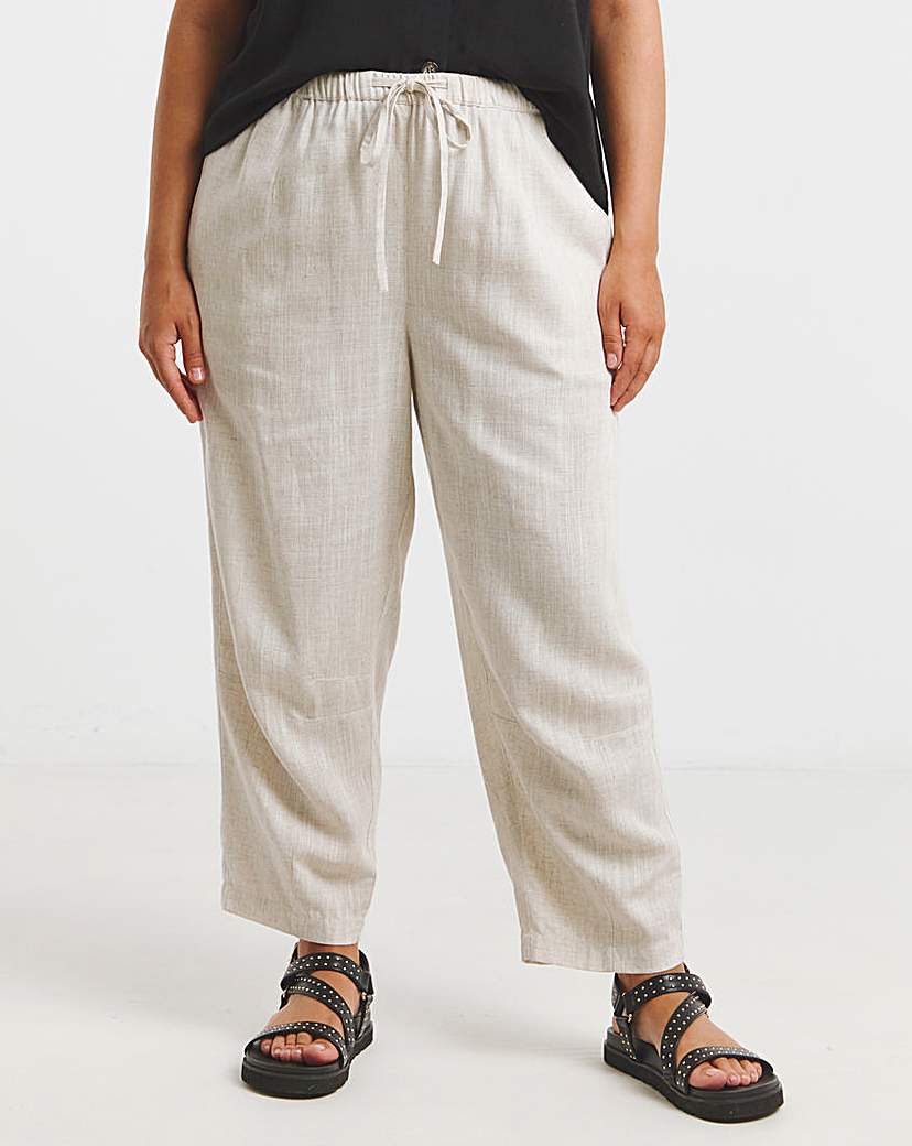 Tie Waist Linen Mix Barrel Leg Trouser