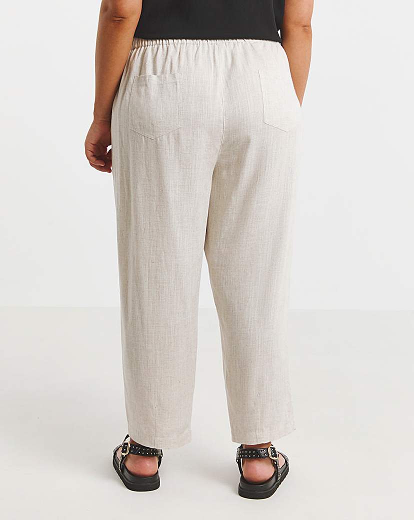 Tie Waist Linen Mix Barrel Leg Trouser