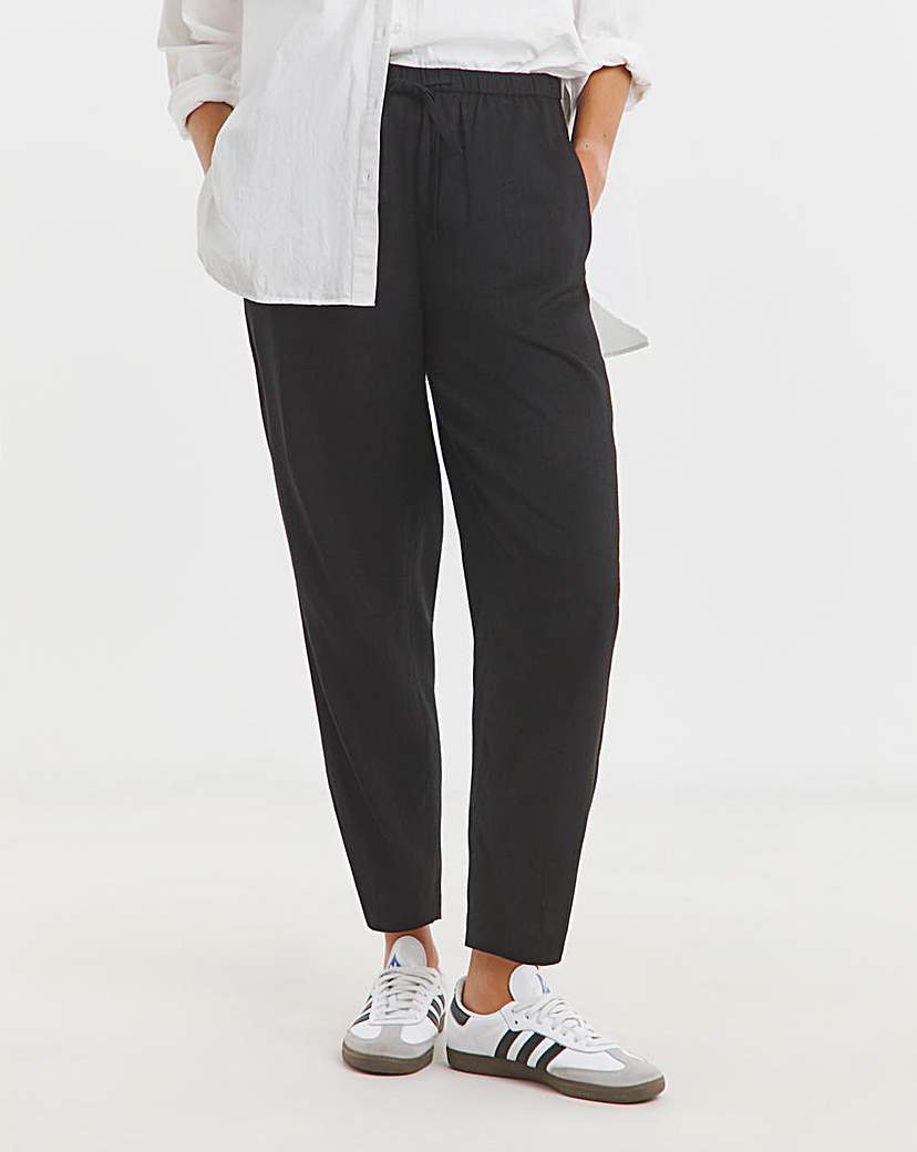 Tie Waist Linen Mix Barrel Leg Trouser
