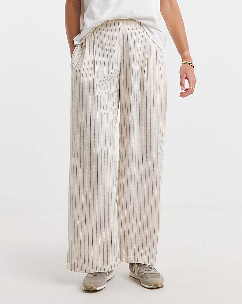 Pleated Linen Mix Wide Leg Trouser