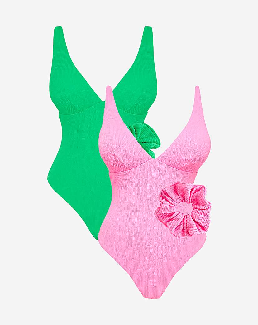 2 Pack Crinkle Swimsuits and Scrunchies