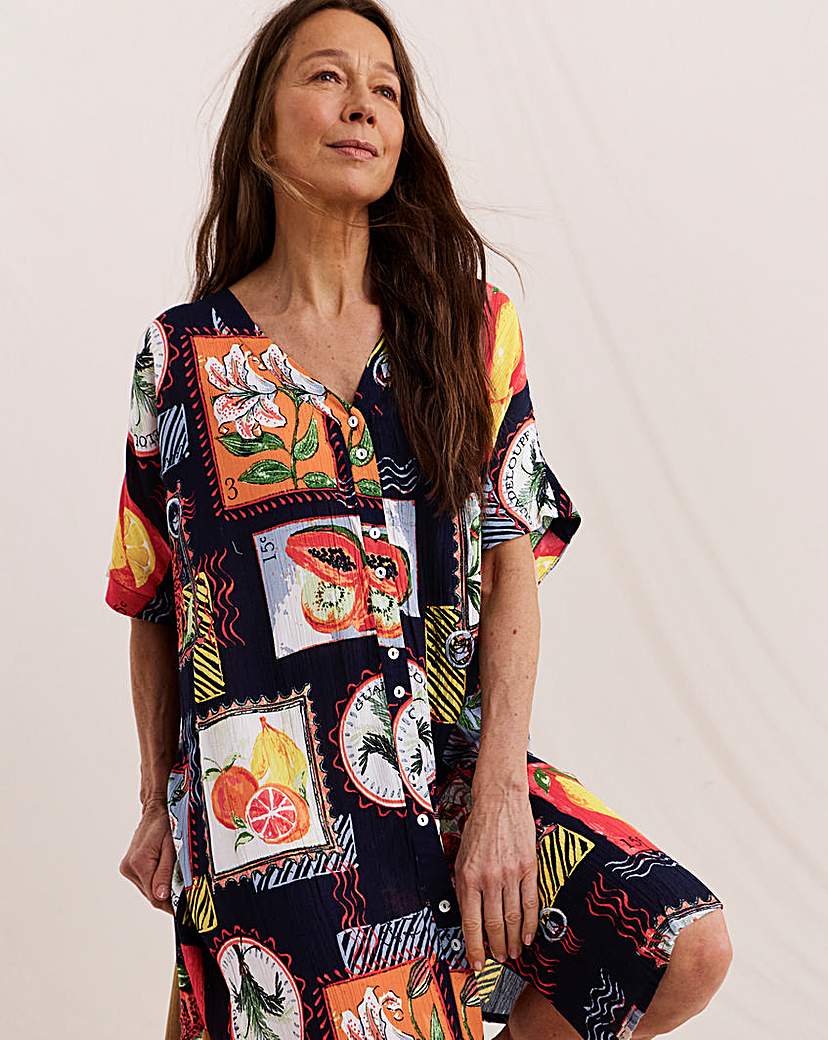 Julipa Button Through Shift Dress Navy Print …