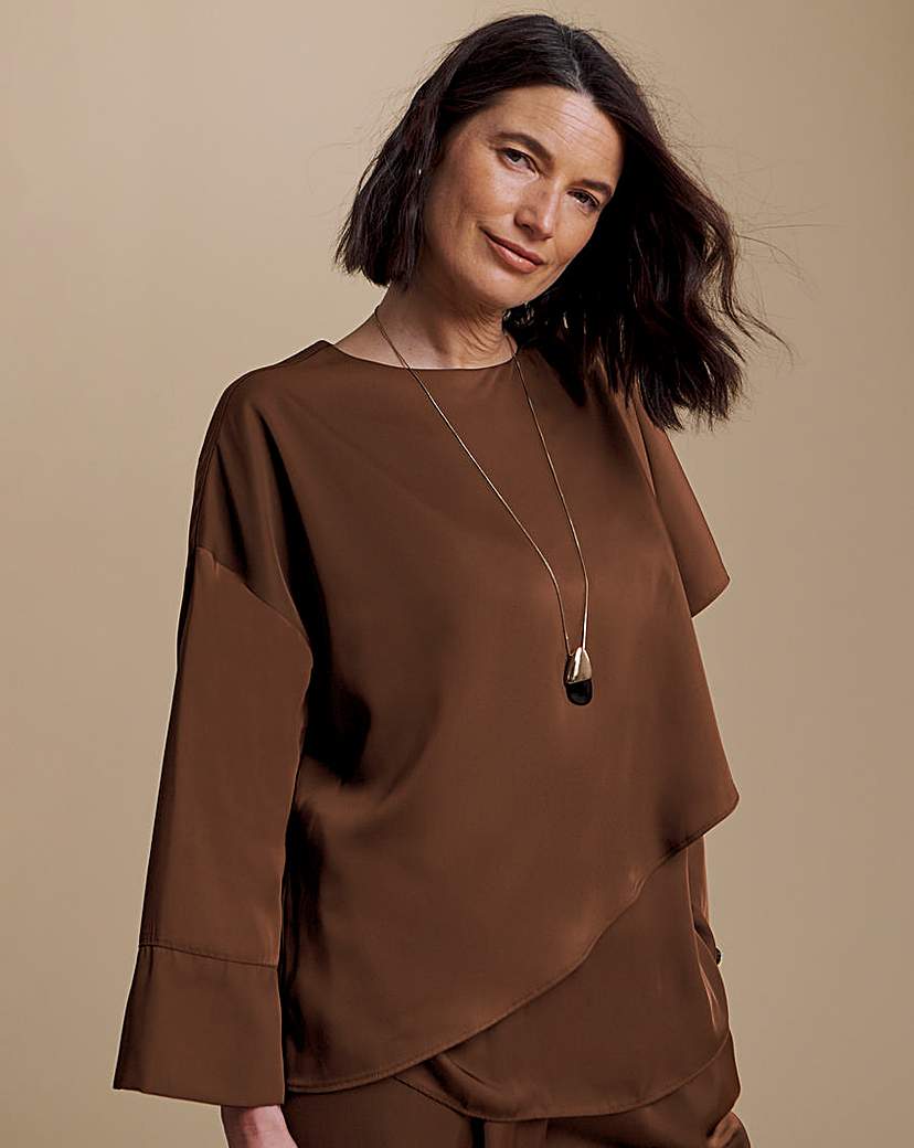 Julipa Chocolate Satin Cape Blouse