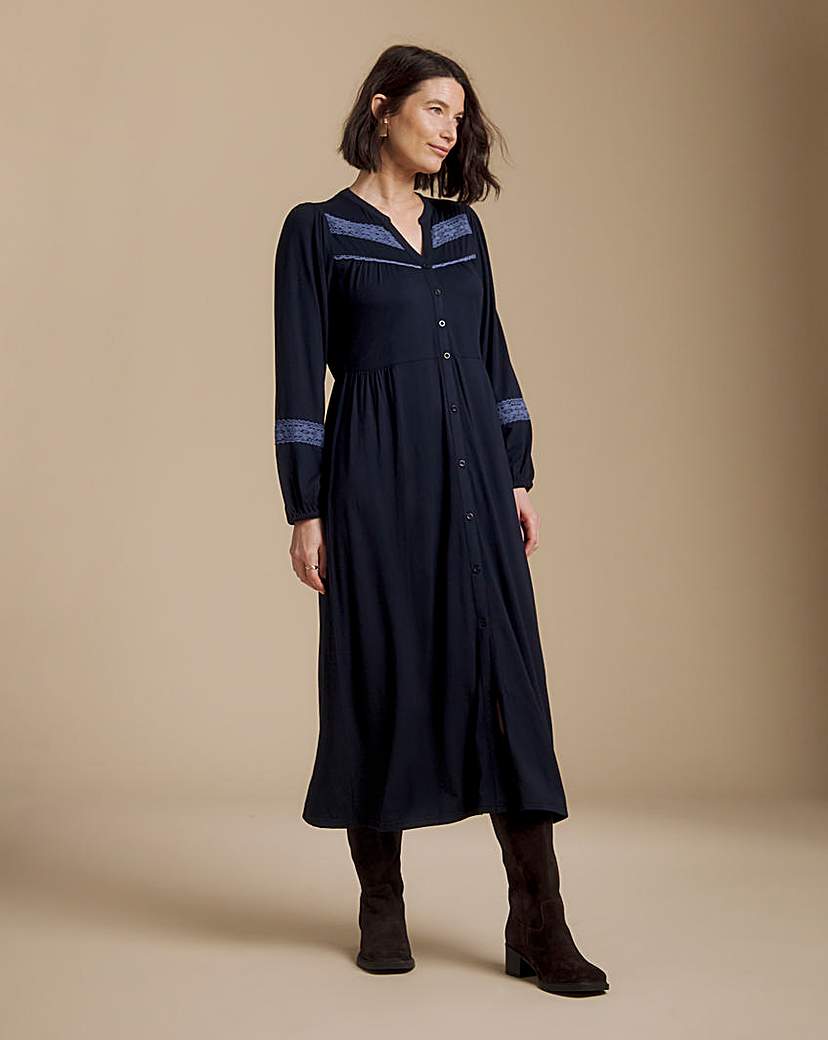 Julipa Navy Lace Trim Jersey Midi Dress