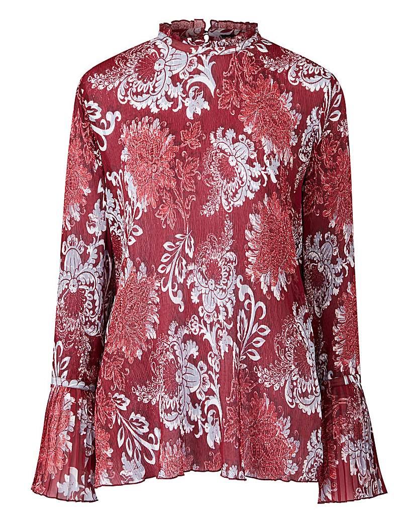 Image of Claret Print Soft Pleated Top