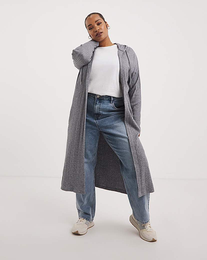 Grey Marl Rib Soft Touch Hooded Cardigan