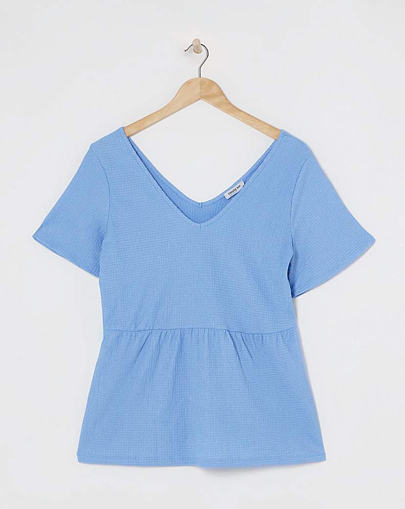 Blue Textured Peplum Top